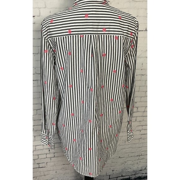 Gap Women Button Up Shirt Gray White Pink Daisy Long Sleeve Classic Fit … - Picture 5 of 12